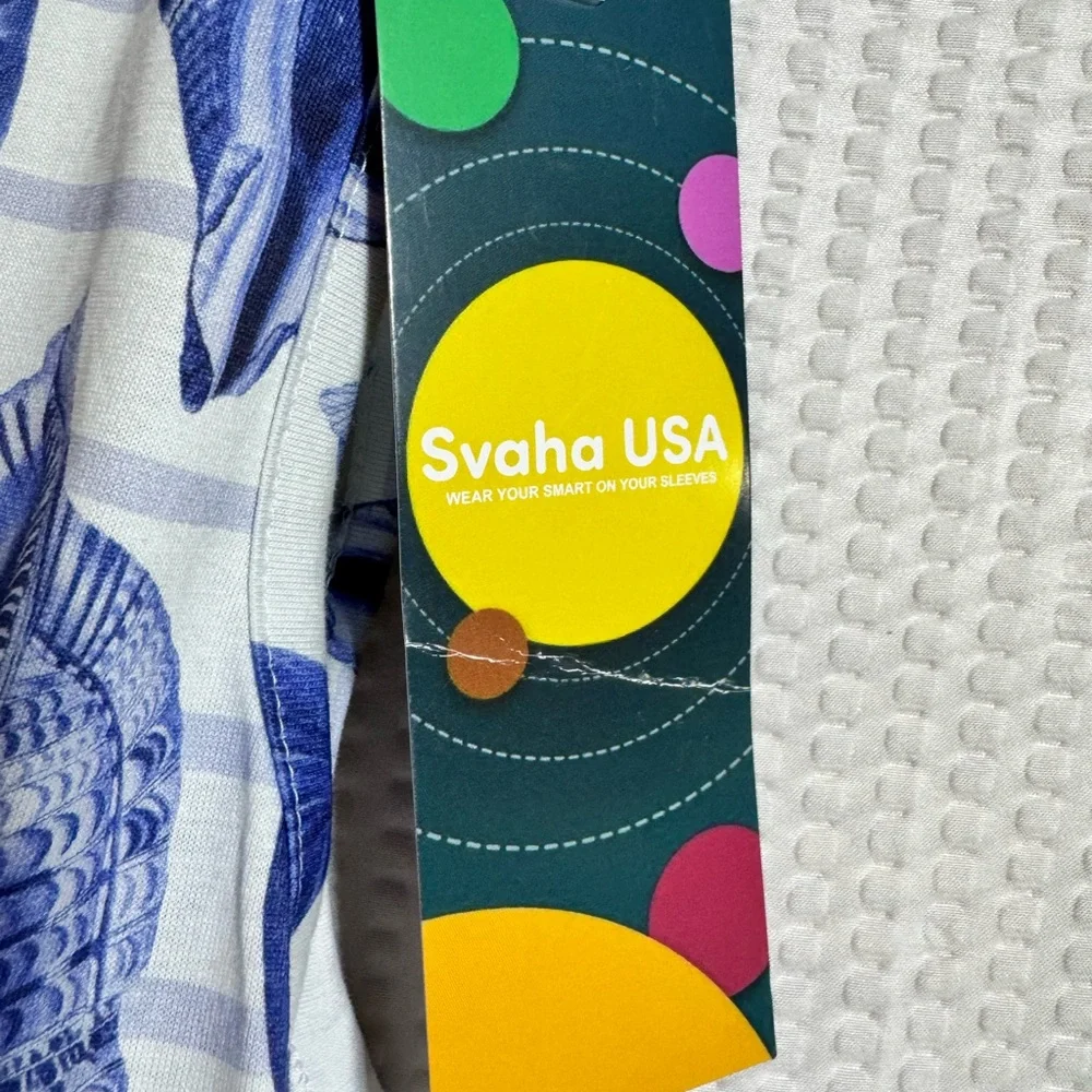 Svaha USA Seashell Print Cotton Dress Blue White Nautical Beach Dress 4X - Picture 10 of 11